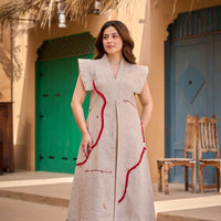 Cotton Jute Embroidery Designer One Piece