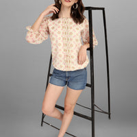 RY Cream Floral Puff Sleeve Top