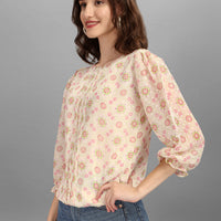 RY Cream Floral Puff Sleeve Top