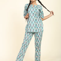 RY Light Sky Cotton Floral Printed Co-Ords