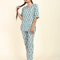 RY Light Sky Cotton Floral Printed Co-Ords