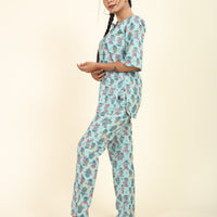 RY Light Sky Cotton Floral Printed Co-Ords