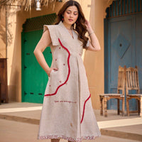 Cotton Jute Embroidery Designer One Piece