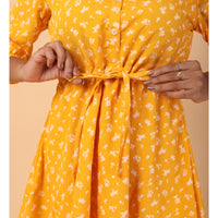 RY Amber And White Floral printed Belted Shirt Dress for Casual/gift for her