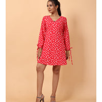 RY Wrap Red Floral printed V-neck mini dress for Casual/gift for her