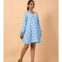 RY Wrap Light Sky Floral printed V-neck mini dress for Casual/gift for her