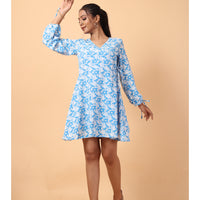RY Wrap Light Sky Floral printed V-neck mini dress for Casual/gift for her