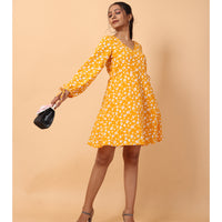 RY Wrap Yellow Floral printed V-neck mini dress for Casual/gift for her