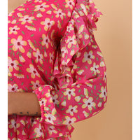 RY Pink Long Sleeve Floral Printed Top for Office Wear/gift for her