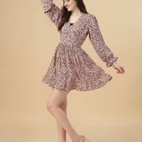 RY Blush And Black Smoked Deep V-Neck Mini Dress for Casual /Gift For Birthday