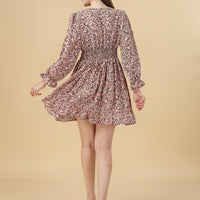 RY Blush And Black Smoked Deep V-Neck Mini Dress for Casual /Gift For Birthday