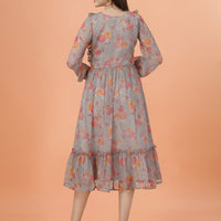 RY Grey Freel Floral Printed Maxi Dress for Casual /Gift For Birthday