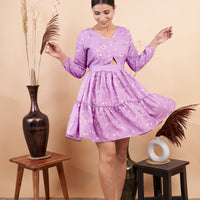 RY Purple Cut out Printed Mini Dress for Partywear /Gift For Birthday
