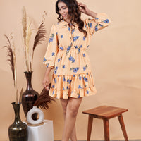 RY Orange Printed Floral Mini Dress for Casual /Gift For Birthday