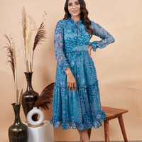 RY Firozi Ruffle Printed Maxi Dress for Casual /Gift For Birthday