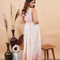 RY Floral White Sleeveless Gown for Special Day/Gift For Birthday