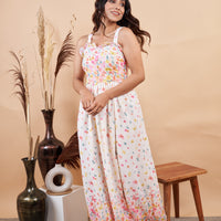 RY Floral White Sleeveless Gown for Special Day/Gift For Birthday