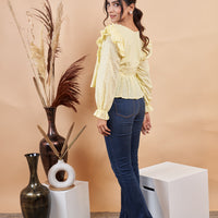 RY Self Design Puff Sleeves Schiffli Cinched Waist Top for Casual /Gift For Her