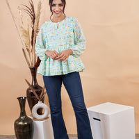 RY Puff Sleeves Floral Printed Top for Casual /Gift For Her