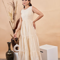 RY Off White Cotton Plain Dyed Gown for Special Ocasion /Gift For Birthday