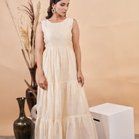 RY Off White Cotton Plain Dyed Gown for Special Ocasion /Gift For Birthday
