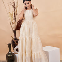 RY Off White Cotton Plain Dyed Gown for Special Ocasion /Gift For Birthday