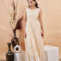RY Off White Cotton Plain Dyed Gown for Special Ocasion /Gift For Birthday
