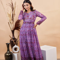 RY Purple Handwork belted Gown for Engagement /Gift For Special Day