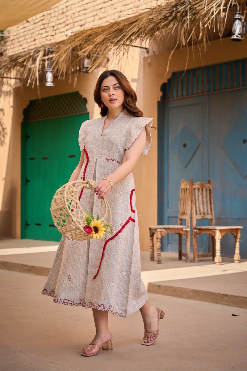 Cotton Jute Embroidery Designer One Piece