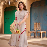 Cotton Jute Embroidery Designer One Piece