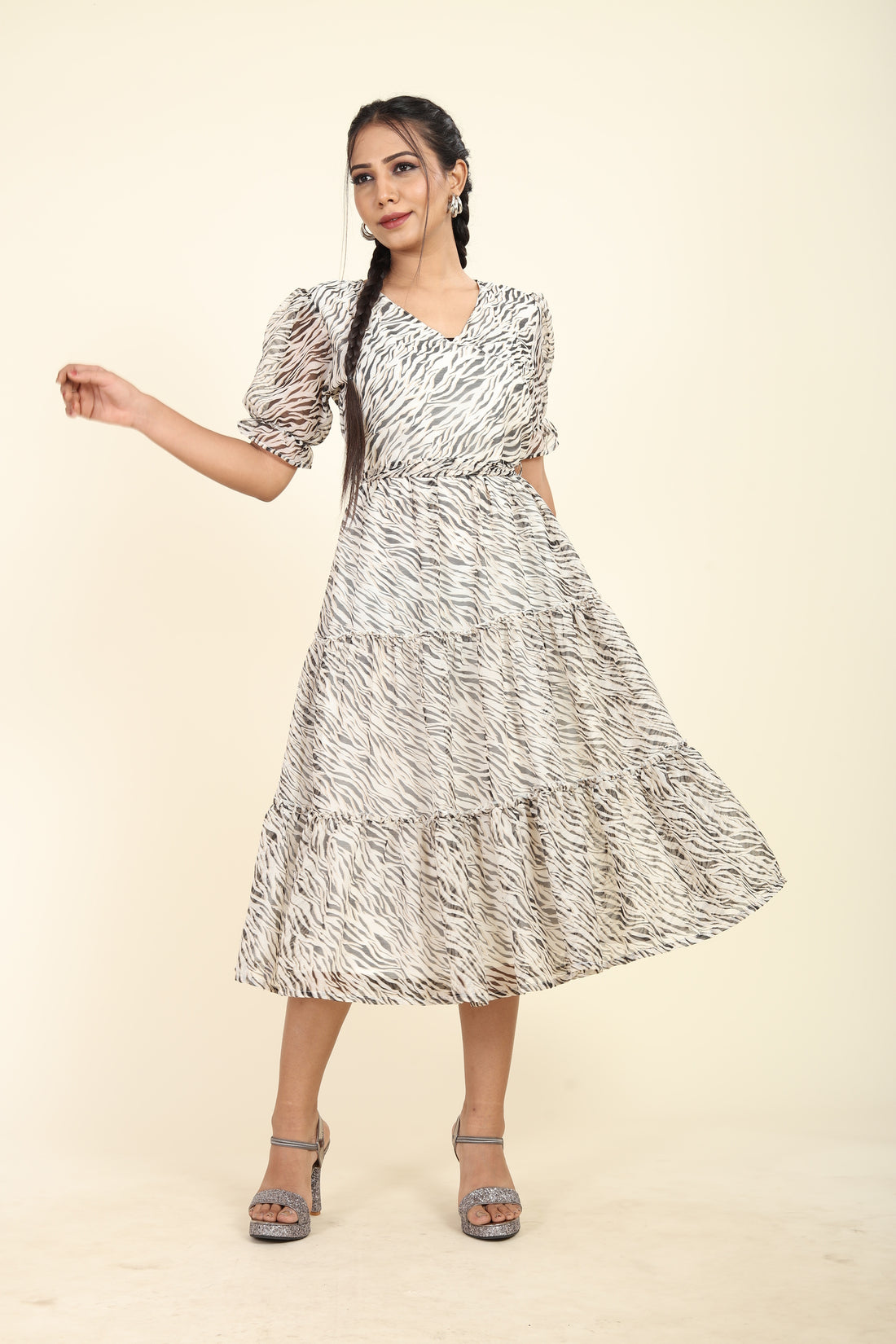 RY Women Beige Animal Mexi Dress for Casual /Gift For Her