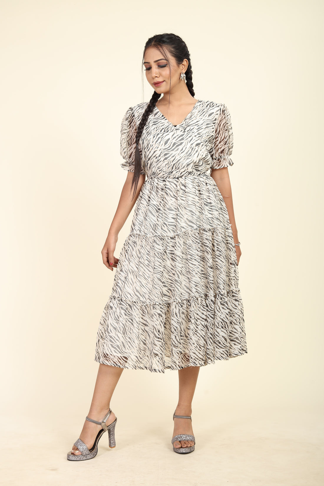 RY Women Beige Animal Mexi Dress for Casual /Gift For Her