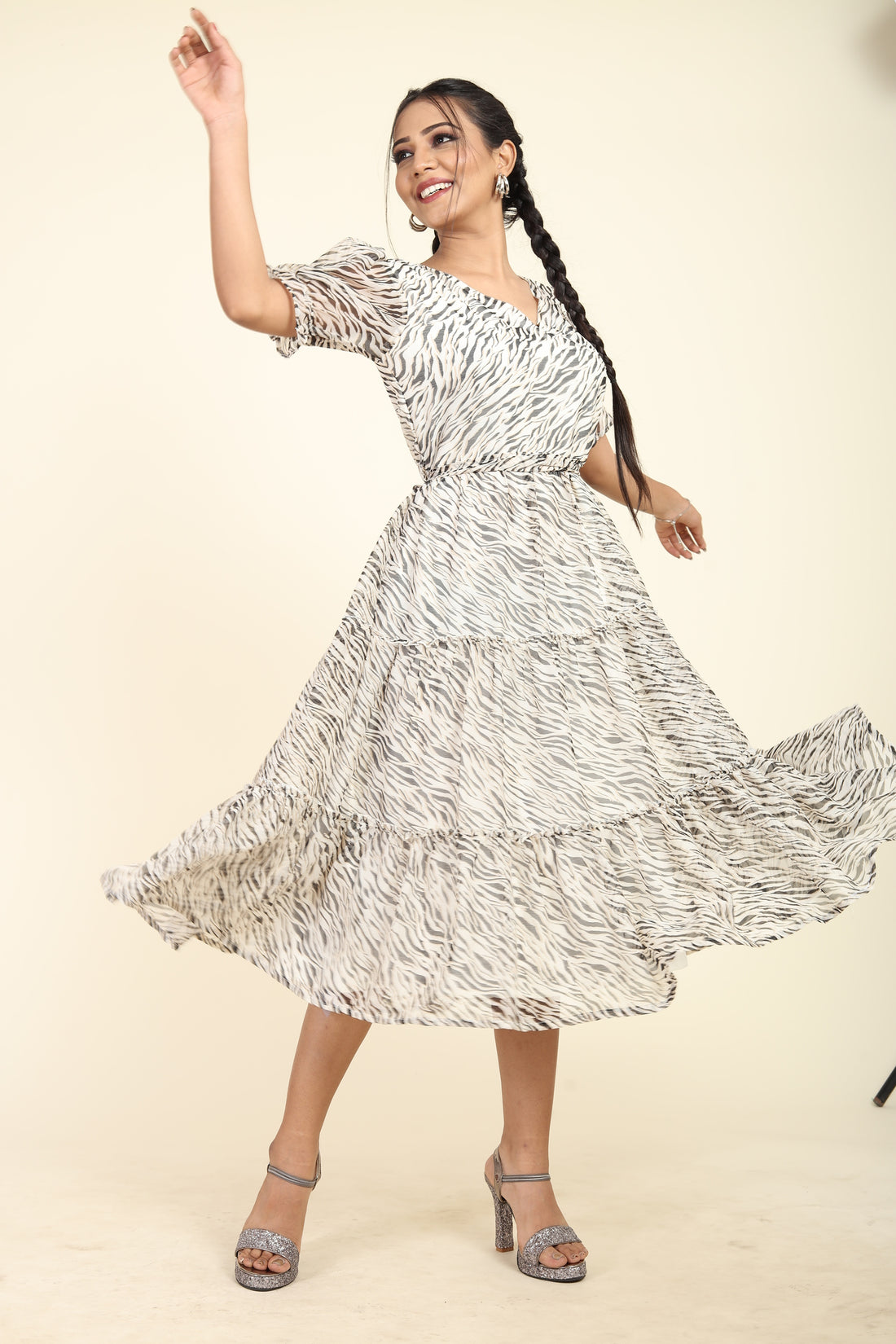 RY Women Beige Animal Mexi Dress for Casual /Gift For Her