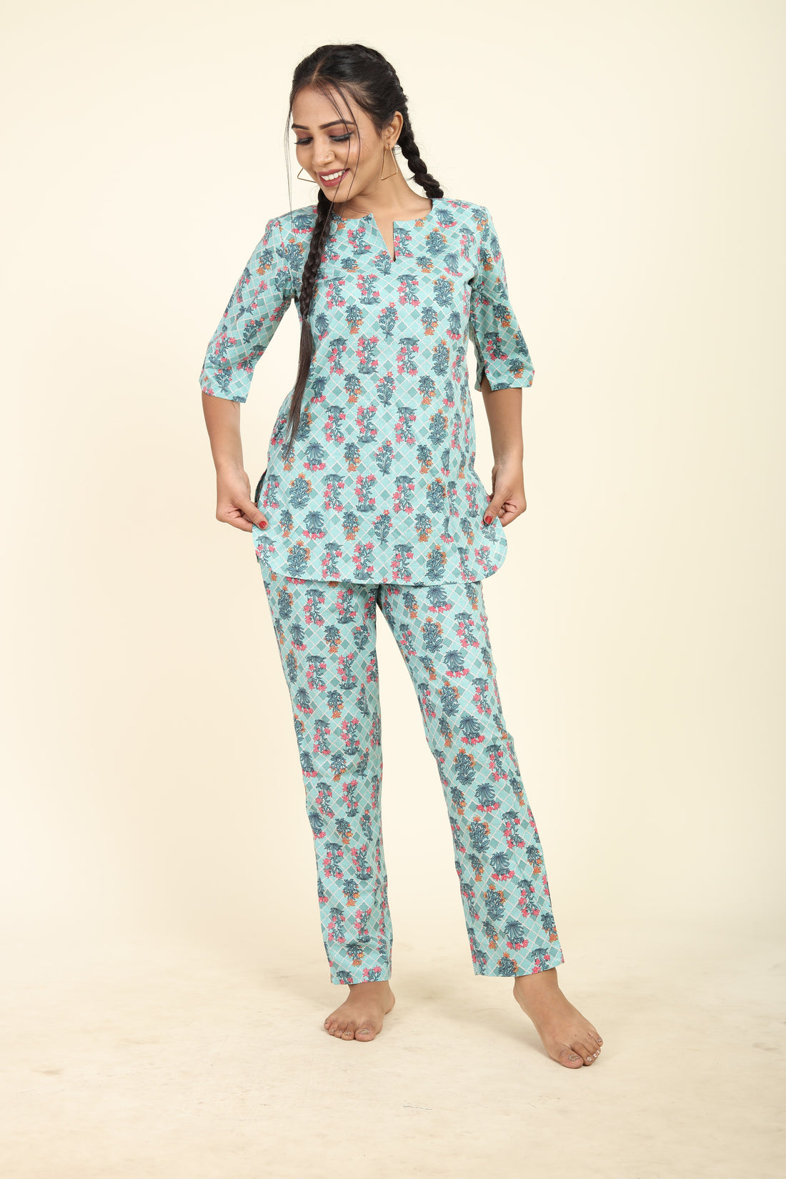 RY Light Sky Cotton Floral Printed Co-Ords