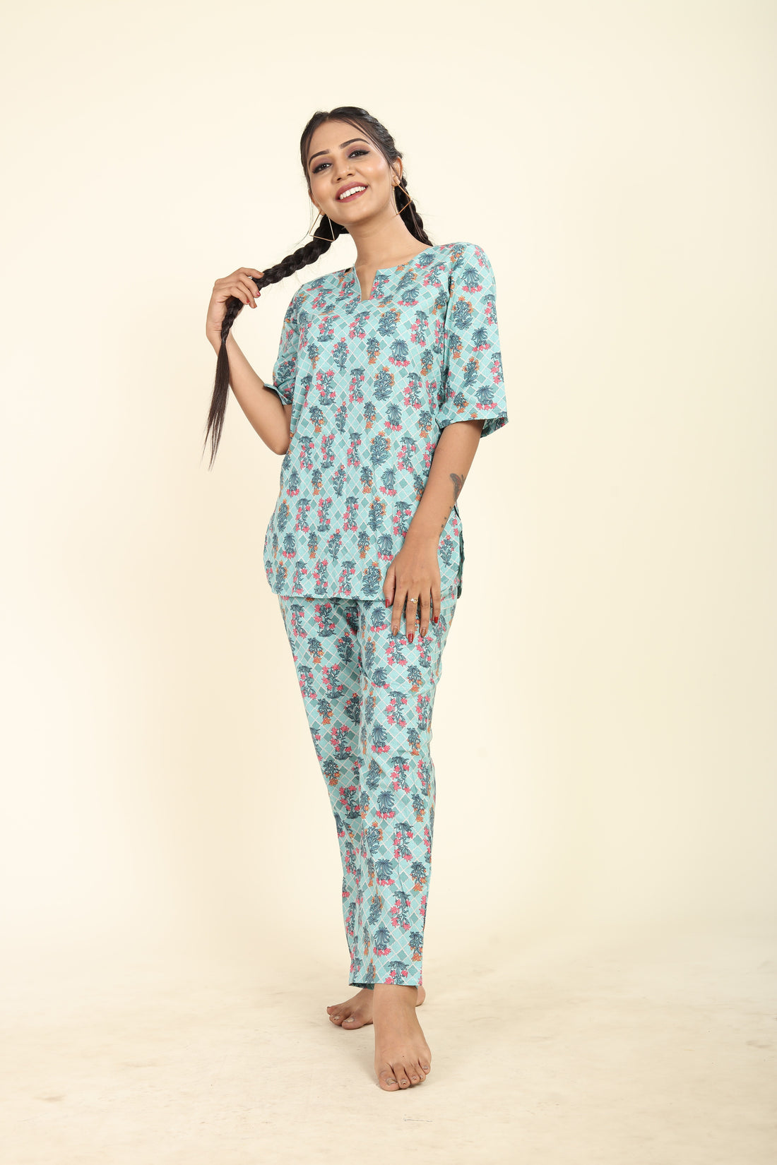 RY Light Sky Cotton Floral Printed Co-Ords