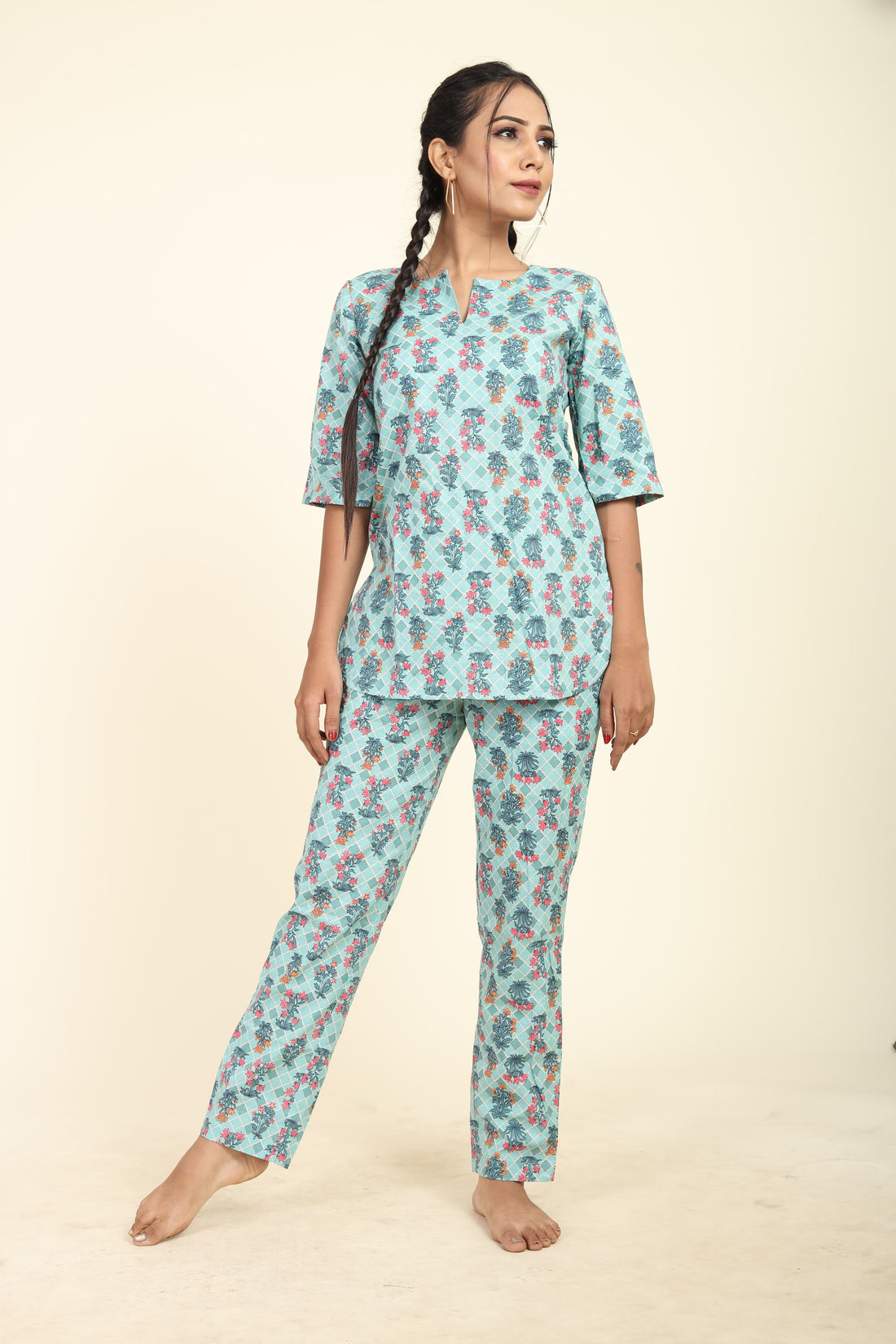 RY Light Sky Cotton Floral Printed Co-Ords