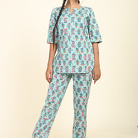 RY Light Sky Cotton Floral Printed Co-Ords