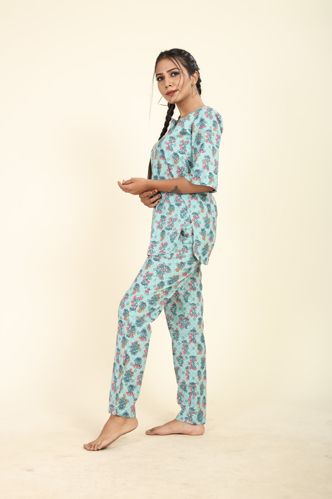 RY Light Sky Cotton Floral Printed Co-Ords