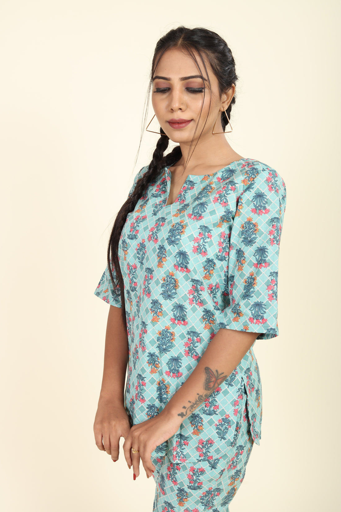 RY Light Sky Cotton Floral Printed Co-Ords