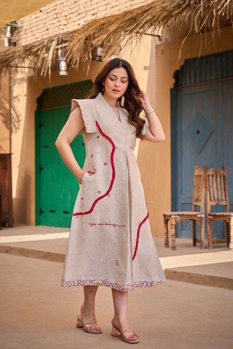 Cotton Jute Embroidery Designer One Piece