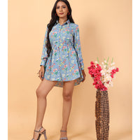 RY Grey And Multi colour Floral printed Belted Shirt Dress for Casual/gift for her