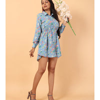 RY Grey And Multi colour Floral printed Belted Shirt Dress for Casual/gift for her