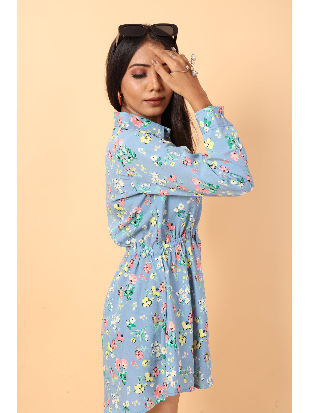 RY Grey And Multi colour Floral printed Belted Shirt Dress for Casual/gift for her