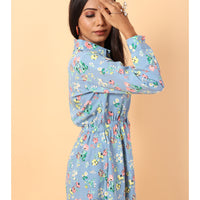 RY Grey And Multi colour Floral printed Belted Shirt Dress for Casual/gift for her