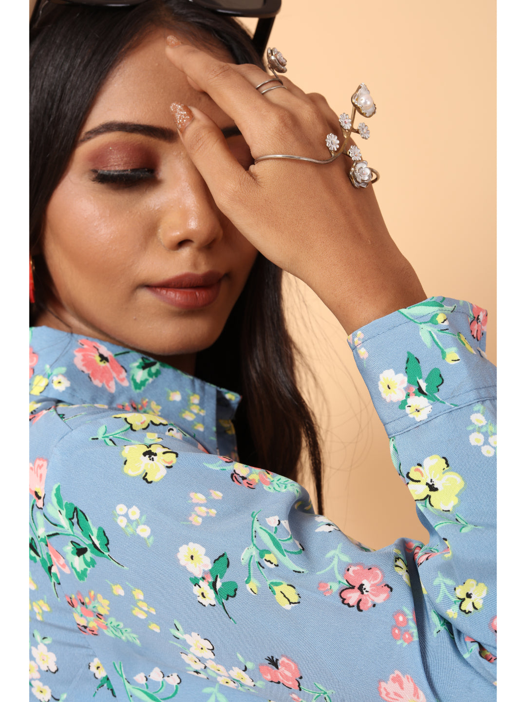 RY Grey And Multi colour Floral printed Belted Shirt Dress for Casual/gift for her