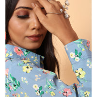 RY Grey And Multi colour Floral printed Belted Shirt Dress for Casual/gift for her