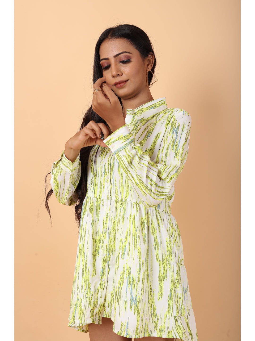 RY Parrot Abstract Print Shirt Dress for Casual/gift for her
