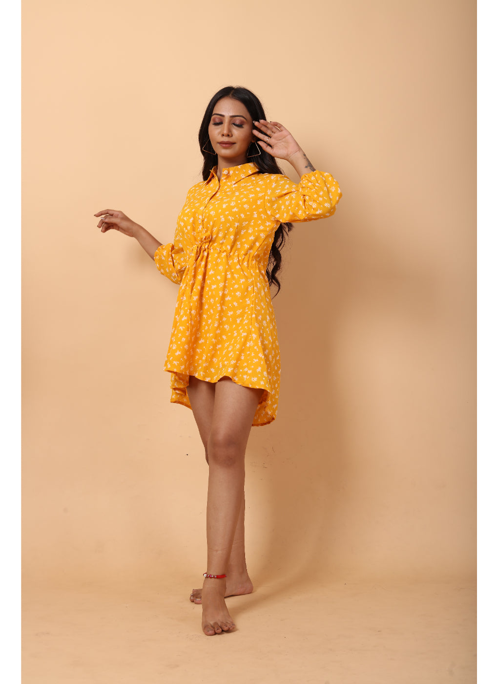 RY Amber And White Floral printed Belted Shirt Dress for Casual/gift for her