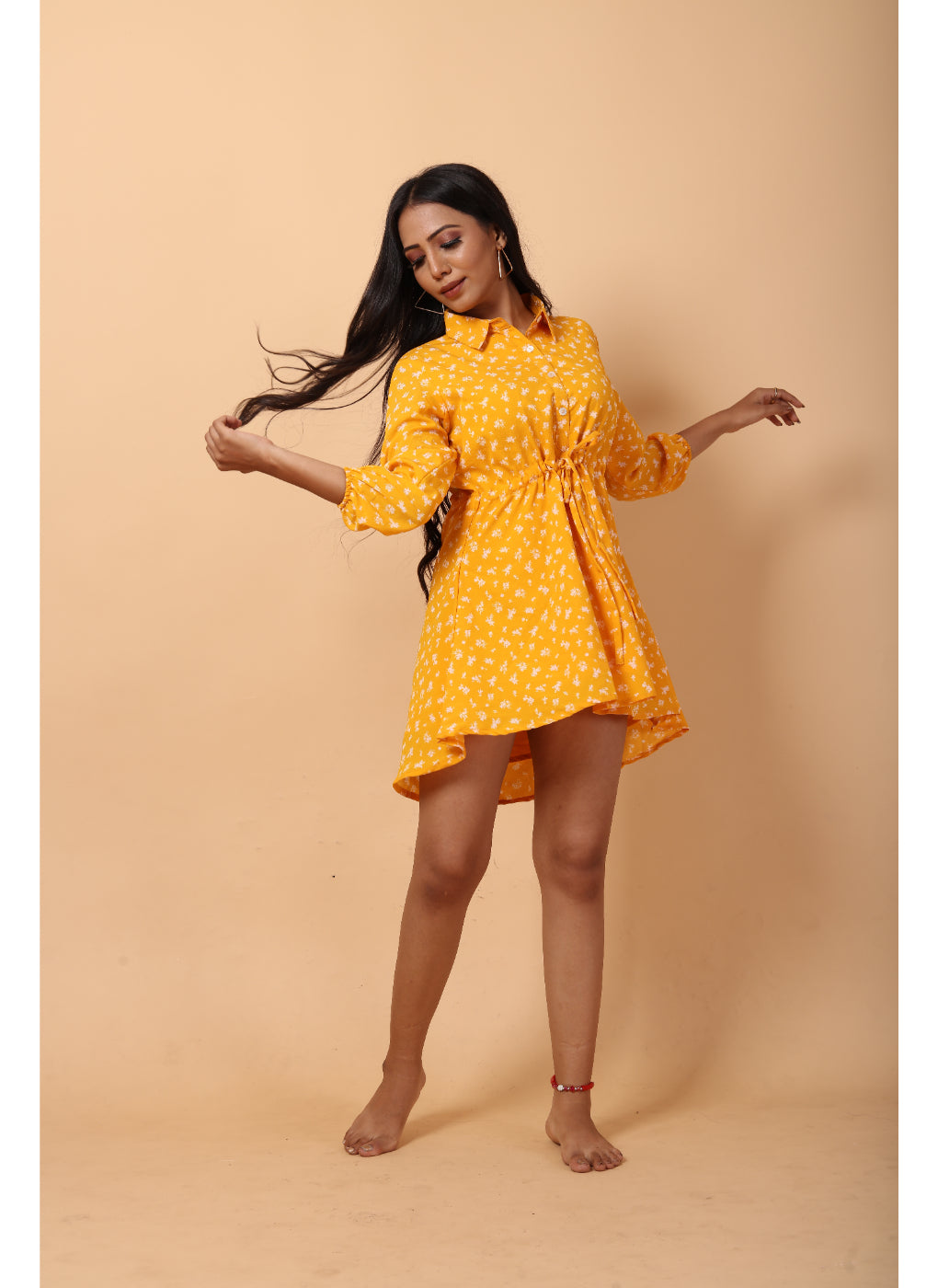 RY Amber And White Floral printed Belted Shirt Dress for Casual/gift for her
