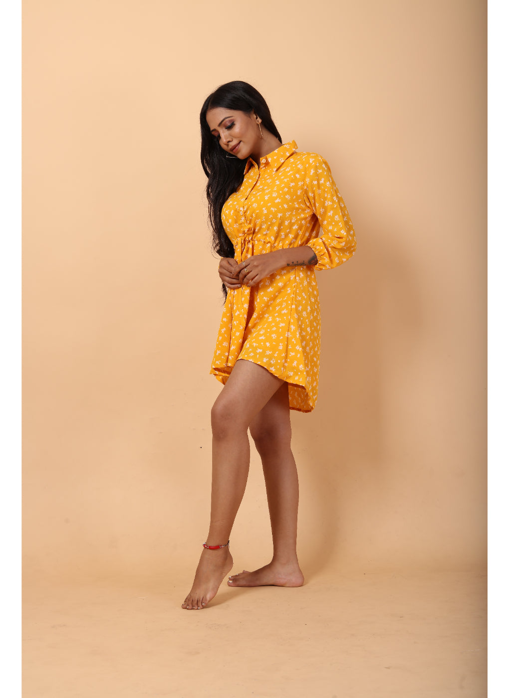 RY Amber And White Floral printed Belted Shirt Dress for Casual/gift for her
